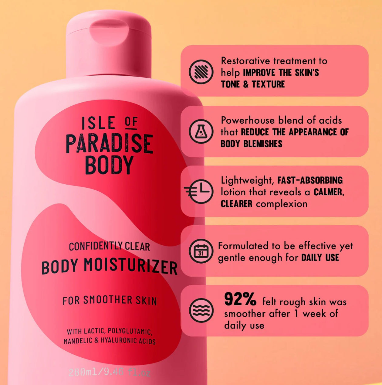 ISLE OF PARADISE Confidently Clear Body Moisturizer with Lactic & Hyaluronic Acids